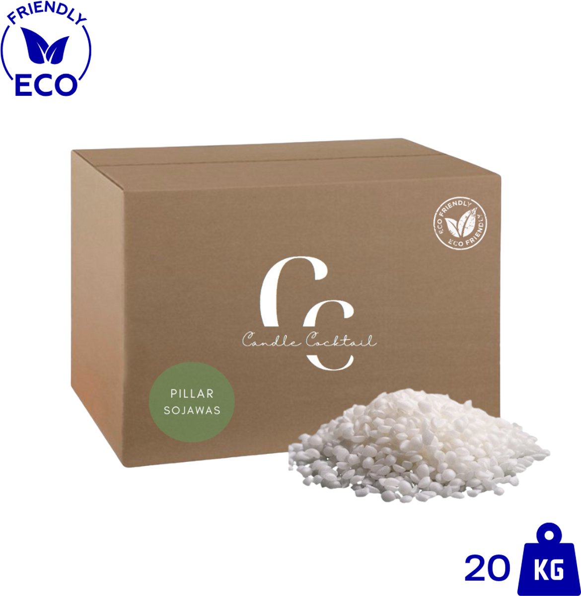 Candle Cocktail® Kwalitatieve Stevige 100% Ecologische Pillar Sojawas | 20 KG |Voor Vrijstaande Kaarsen | Gietwas | Smeltpunt 50°C | Kaarsen Gieten | Vegan | Mallen Kaarsen | Soy wax | Soyawas | Kaarsenwas